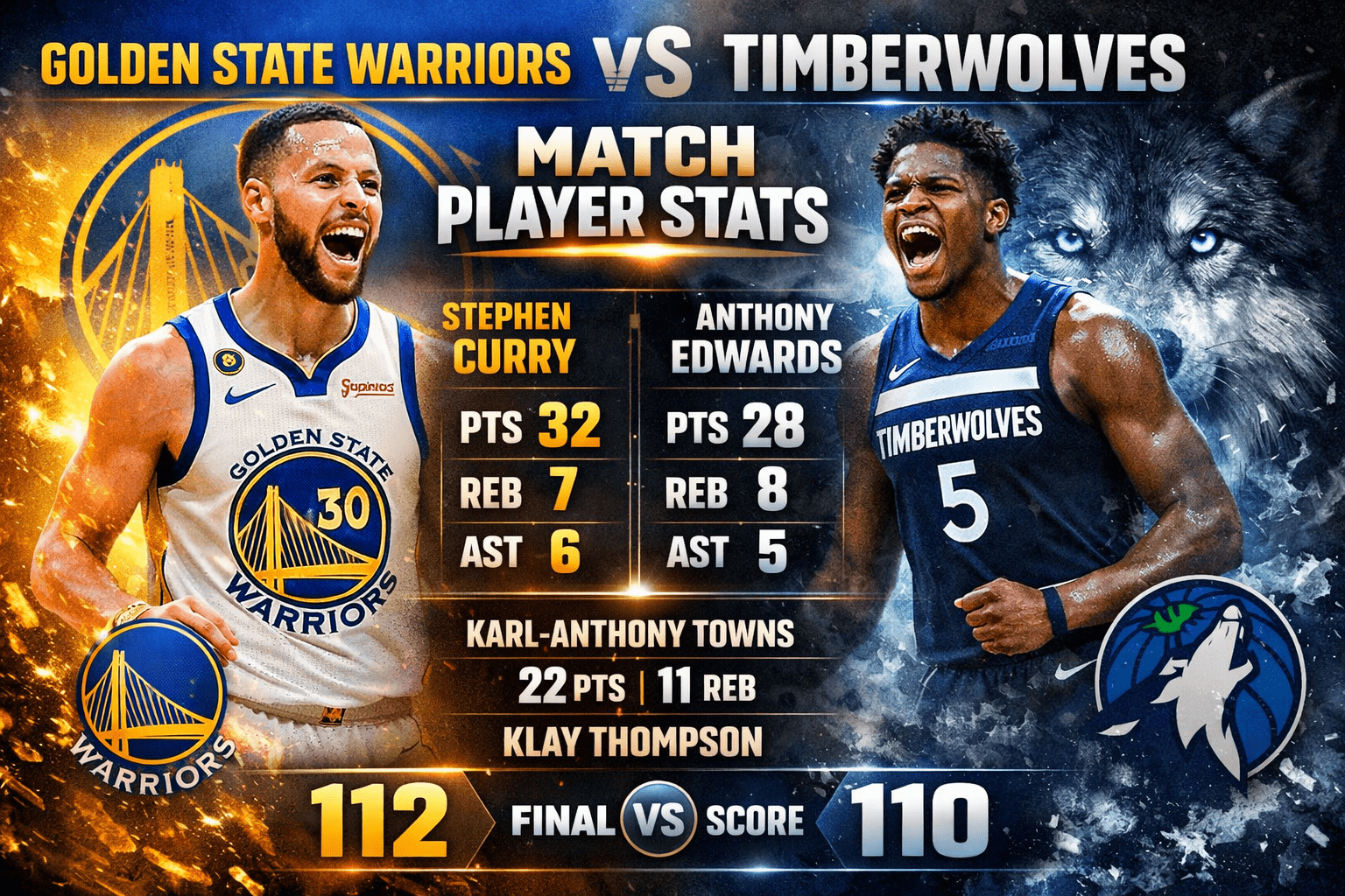 Golden State Warriors vs Timberwolves Match Player Stats