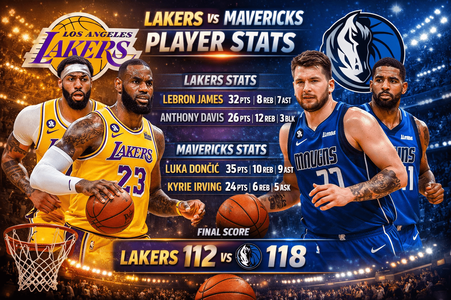 Lakers vs Dallas Mavericks Match Player Stats