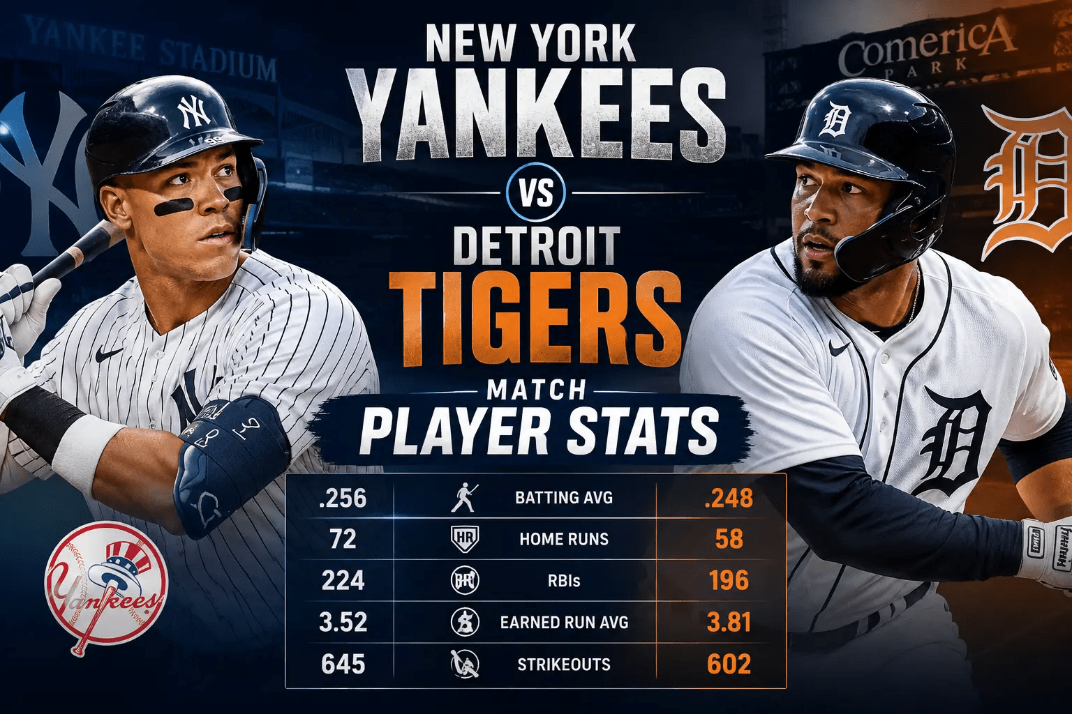 Yankees vs Tigers Player Stats