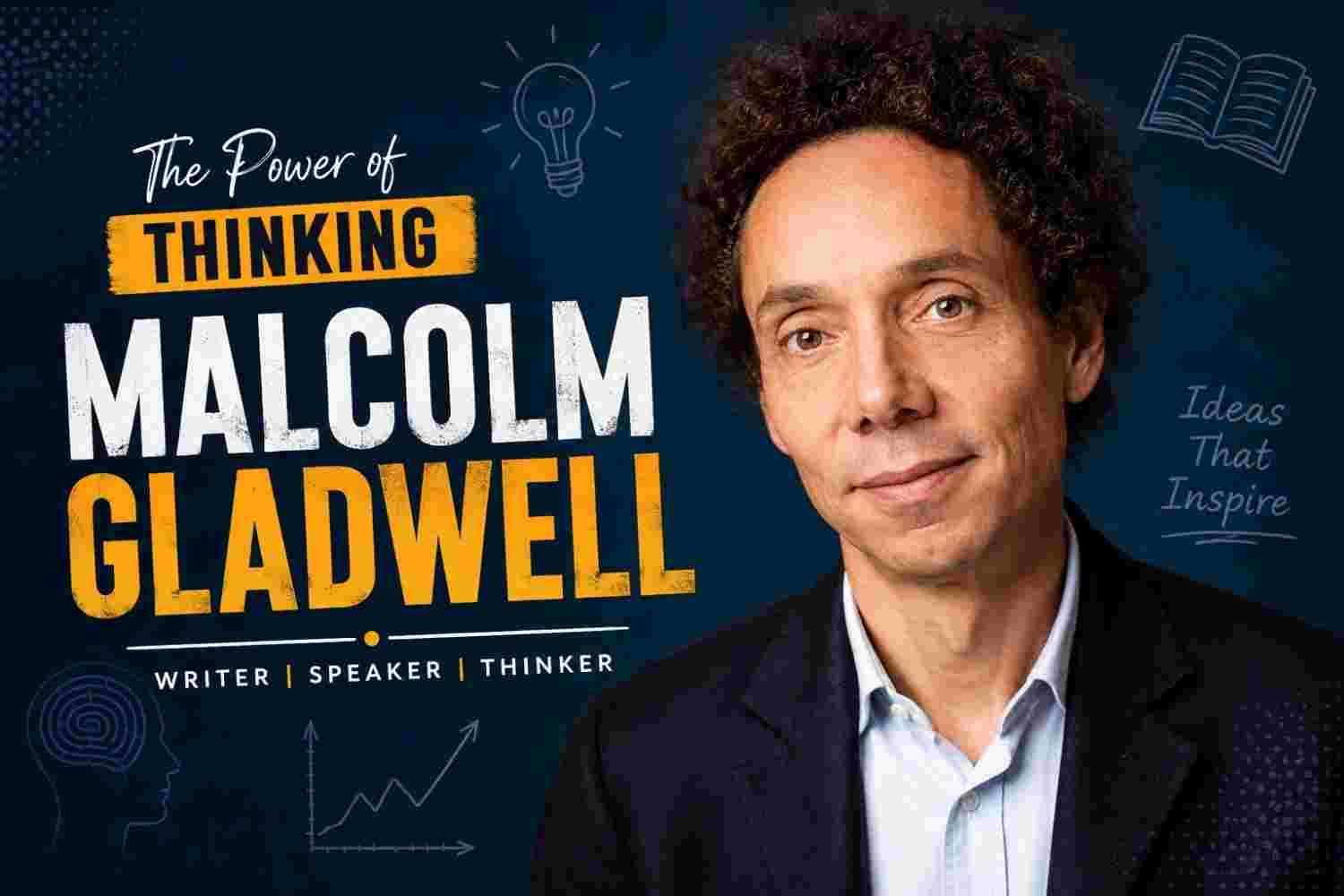Malcolm Gladwell portrait with thinking and ideas theme