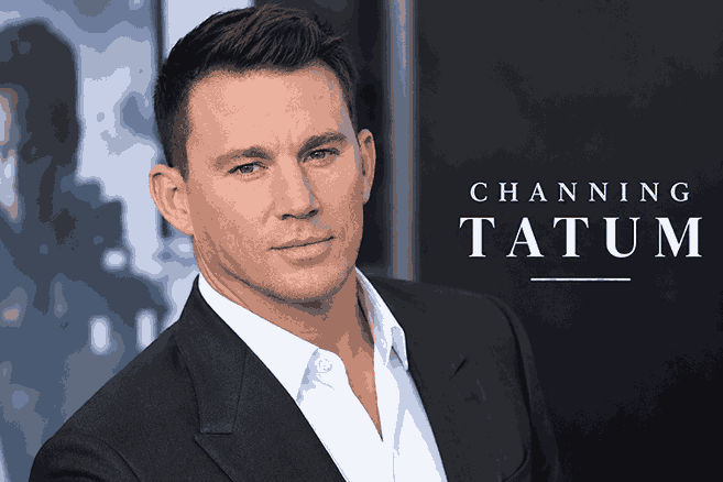 Channing Tatum portrait in a black suit at a red carpet event